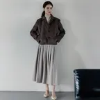 Della Wool Pleats Skirt (Oat Beige)