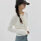 RUFFLE WOOL KNIT CARDIGAN SET IVORY