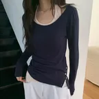 [2/6 순차배송][29CM 단독] 리브 홀터넥 레이어드 티셔츠 ( 네이비 )