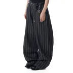 Striped Cinch Back Denim Pants (Black)
