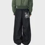 Knee Pin-tuck Printed Denim Pants (Black)