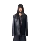 3-Button Leather Blazer (Black)
