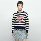 GIRLS HEART MESSAGE CREW-NECK SWEATER atb1464w(NAVY/IVORY)