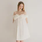 Bridal Off Shoulder Tail Mini Dress_ivory