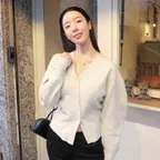 V-Neck Cardigan_L GREEN