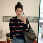 [스페셜오더] SIKN2136 클래식 스트라이프 카라 니트_Navy