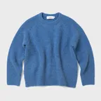 (UNISEX) 부클 래글런 크롭 라운드 니트 BLUE