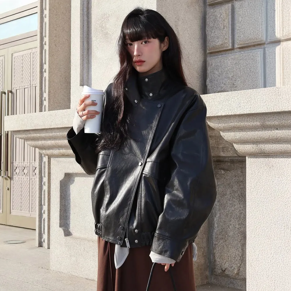 [뉴뉴 PICK] High-neck Leather Blouson Jumper M200_94