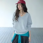 Basic V-neck Wool Knit Melange grey