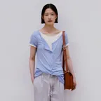 BUTTON-UP JERSEY LONG T-SHIRT_BLUE [LW265TS03BL]
