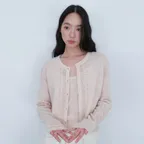 FRILL CROCHET LAYERED CARDIGAN [ PINK ]