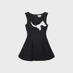 (W) SIDE BOW A-LINE DRESS (NAVY BLUE)