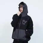 아플리케 플로럴 로고 체크 배색 후드 자켓 BLACK