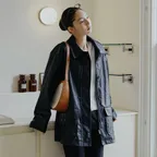 스트링 하프 페이크 레더 자켓 - 블랙