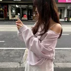 [8차/경리님 착용]Cut-off one shoulder sweatshirt_melange pink