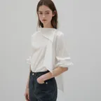 [4th] Sheer Curve scarf blouse (pure ivory)