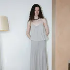 Sheer Shirred Camisole Blouse (Light Gray / Brown)