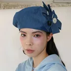 Buttoned Strap Beret Hat [Navy]