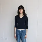 Cotton V Neck Knit (Navy)