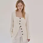 Classic wool Blended Tweed Square Neck Jacket _ White
