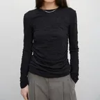 Riga Shirring Long Sleeve Tee (Black)