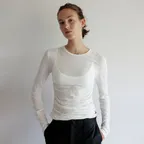 Riga Shirring Long Sleeve Tee (White)