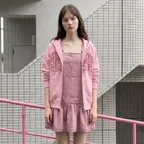 [29CM단독] Pink X Sinoon Rose Frill Hooded Zip-Up (Pink)
