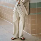 LW254 Standard wide cotton pants_Light beige