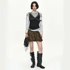 UPSIDE-DOWN LAYERED T-SHIRT atb1556w(GREY/BLACK)