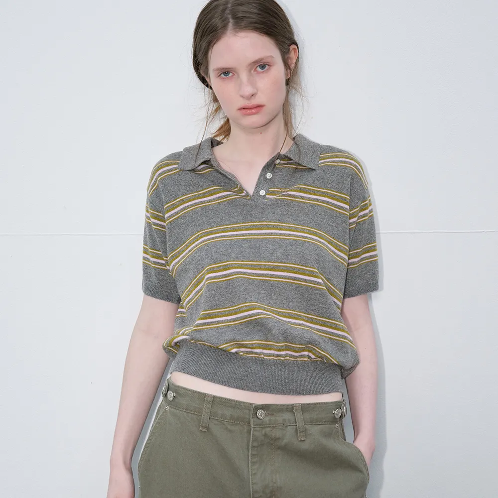 [컬러추가][예약배송] Multi stripe collar knit [FRSP06TN03]_Gray