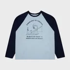 (U) FISHING SNOOPY LONG SLEEVE BASEBALL TEE (VINTAGE LIGHT BLUE/NAVY BLUE)
