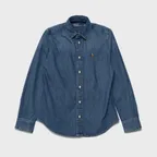 슬림핏 데님 셔츠 - 블루