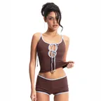 Mocha lace-up top set