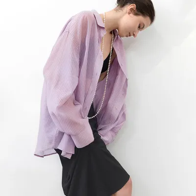 [6차] SHEER STRIPE OVERSIZED SHIRT (BL-4412)