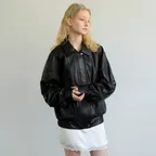 CRINKLE WASHED LEATHER BLOUSON - BLACK