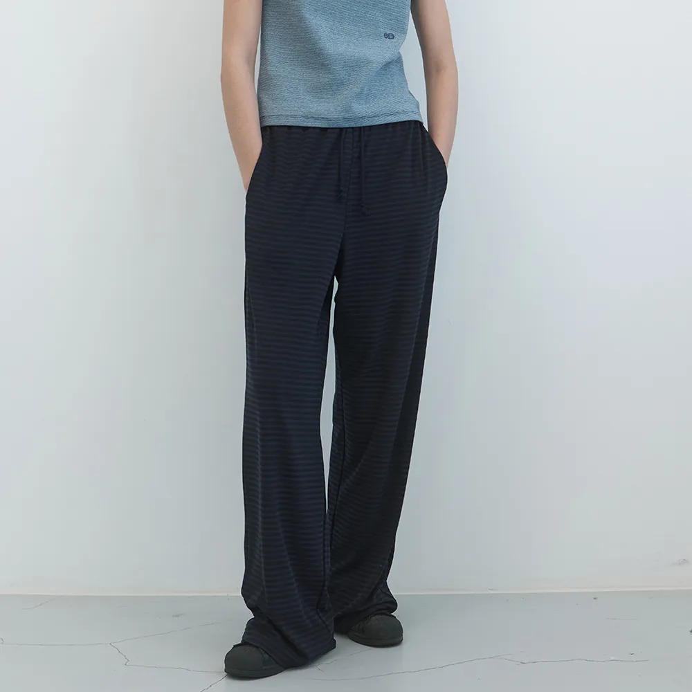 와이드 라운지 밴딩 팬츠 (Navy Stripe)