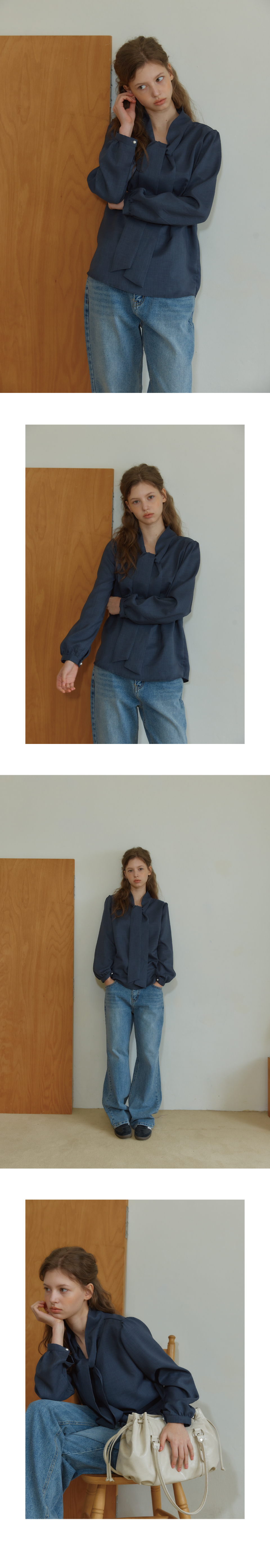 아노에틱(ANOETIC) ANC RIBBON TIE BLOUSE_CHARCOAL - 사이즈 & 후기 | 무신사