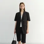 HALF SLEEVE BELTED LINEN JACKET BLACK_UDJA6B226BK