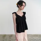 Bell shirring blouse (black)