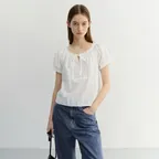 RIBBONED SHIRRING BLOUSE OFF WHITE_UDBL6B224OW