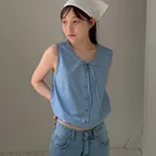 [이진화님 착용] EDIE LACE BLOUSE (FADED DENIM)