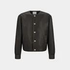 M PURE COLLAR FAUX LEATHER JACKET - BROWN