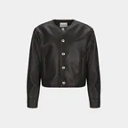 W PURE COLLAR FAUX LEATHER JACKET - BROWN
