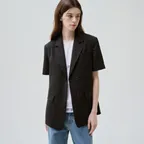 썸머 벨티드 반팔 싱글 블레이저 [BLACK]