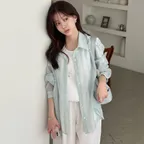 [3th] [주미니 PICK] Oversized airy stripe shirt [KNSS06SH04]_Sky blue