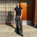 Diagonal strap bootcut pants CHARCOAL