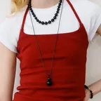Two Ball Onyx Long Strap Necklace (L261MNK180)