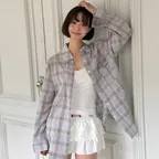 [한빛 PICK] See-through Check Overfit Shirt [Sky Blue]