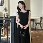 [서미착용][CL-A/29단독] Unbalance neck ribbon flare long dress - black