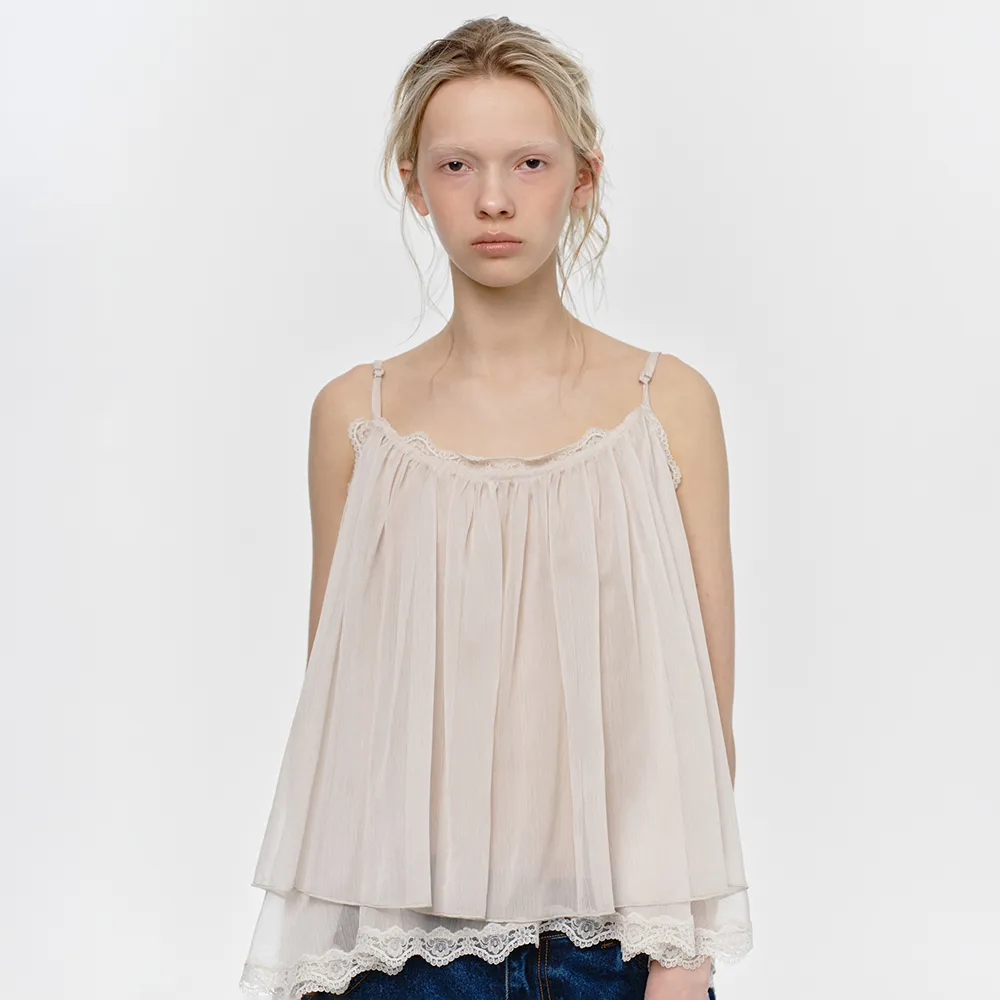 ANGLED LACE SLEEVELESS BLOUSE, CREAM